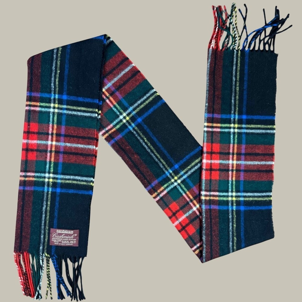 Nordstrom Cashmink Scarf Unisex OS Multicolor Plaid Acrylic West Germany Vintage